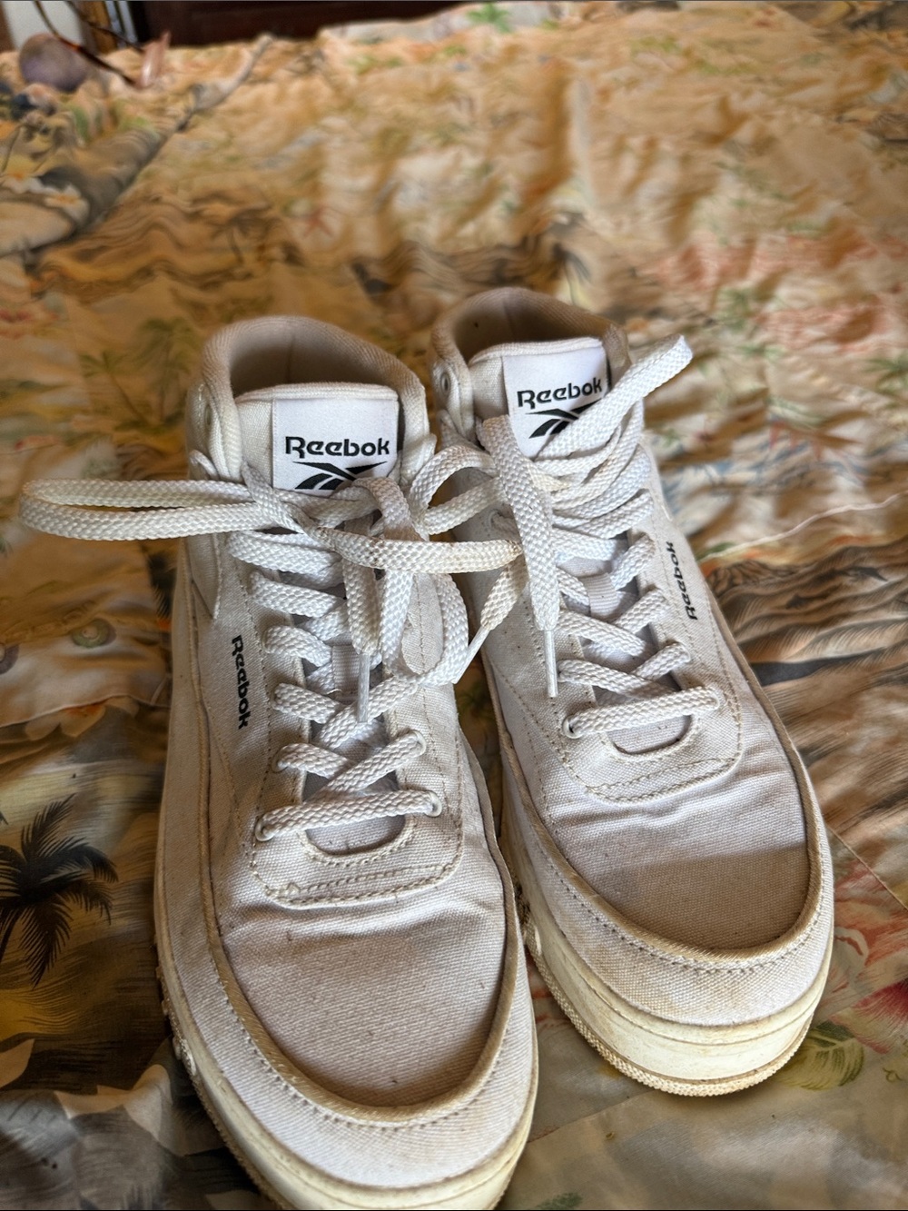 Reebok White Canvas Mid-Top Sneakers